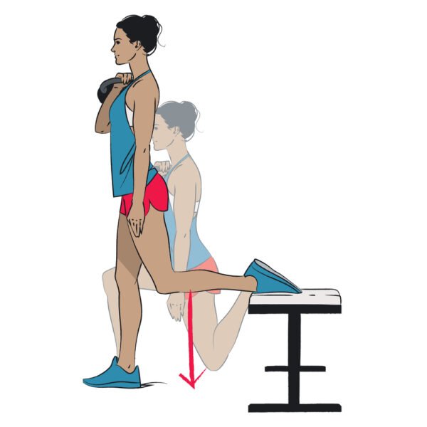 Agachamento biológico búlgaro com kettlebell